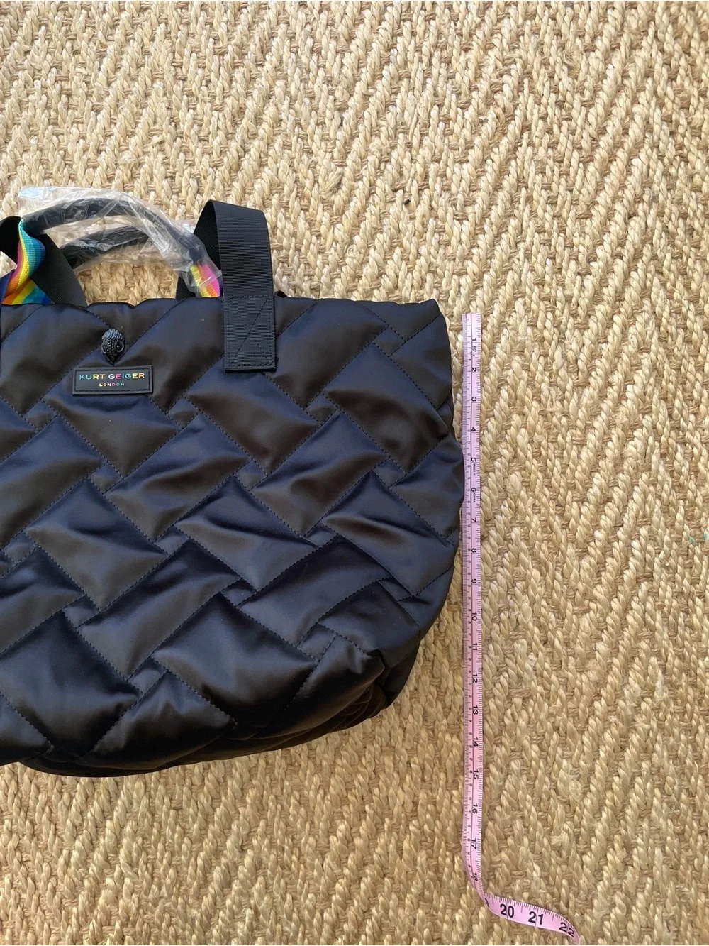 Kurt Geiger Black Quilted Tote with Rainbow Straps